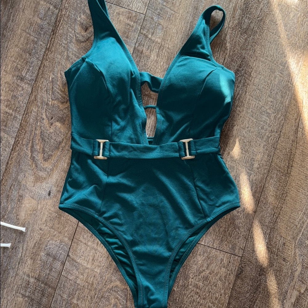 Cupshe Teal One Piece Swimsuit with Strappy V-Neck